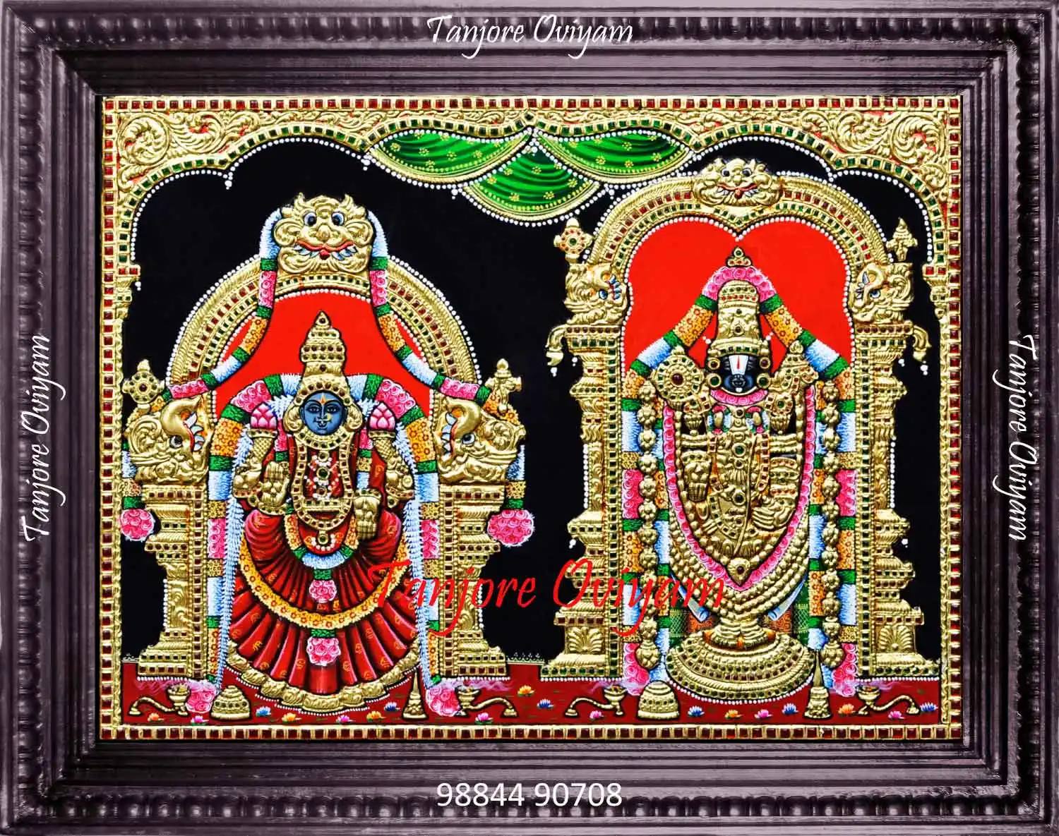 Authentic Balaji Thayar painting with gold work, traditional arches and classic Tanjore detailing